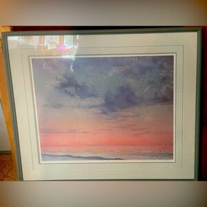 Robert Pence Sunset Ocean Art Print in Gray/Green Frame